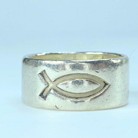 Retired James Avery Ichthus Fish Sterling Silver Band Ring